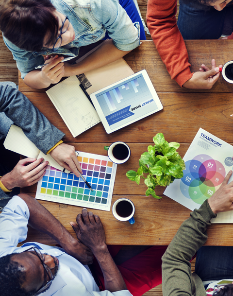 Creative team collaborating on marketing